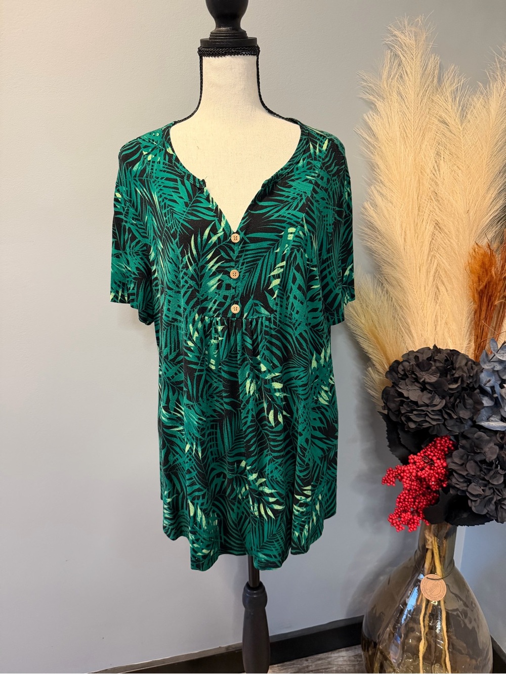 Women’s Green Palm-Print Swim Cover-Up Tunic